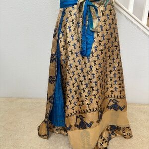 Reversible, dual-pattern Indian silk wrap skirt with fun figures